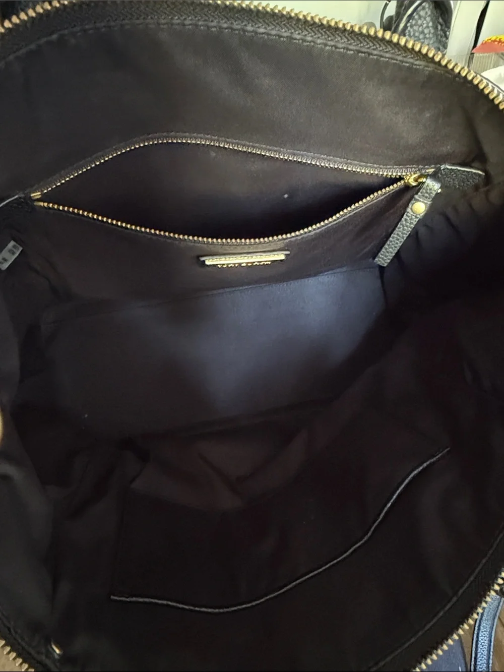 Tory Burch Black Leather Tote with Gold Chain Accents